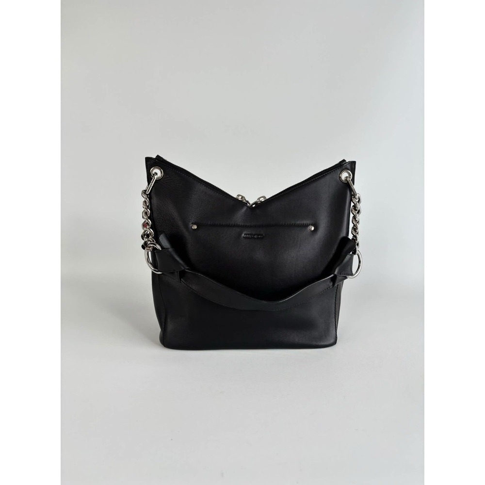 Jimmy Choo raven Hobbo Bag Black Leather With Silver Chain Accents
